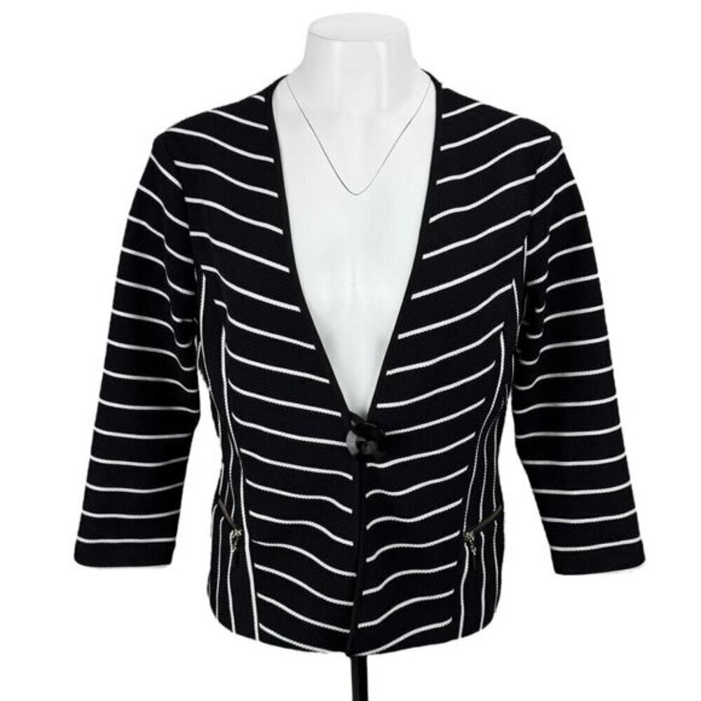 FRANK LYMAN Design Striped Lightweight Cover Up Womens Sz 10 Black White